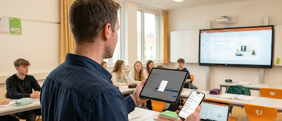 Symbolfoto: Sch�lerin vor Notebook