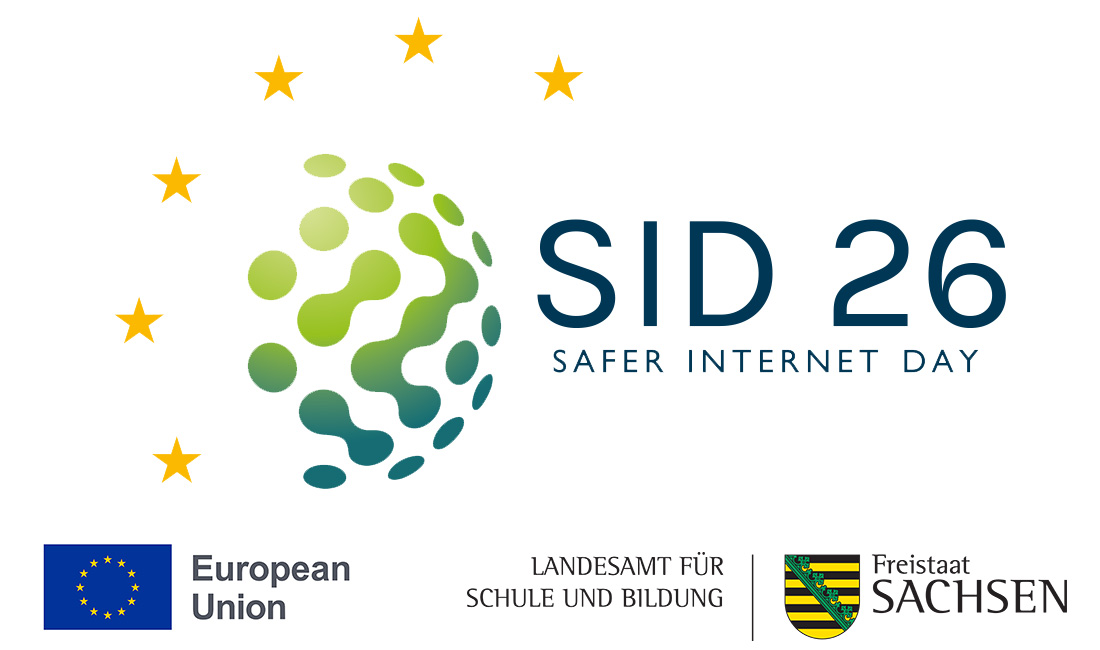 Logo: SID 2026 (Klicksafe), Europische Union, Landesamt fr Schule und Bildung